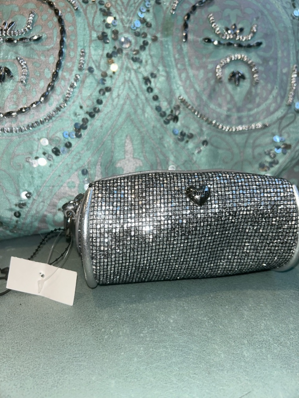 Juicy Couture micro mini barrel bag novelty with rhinestones.